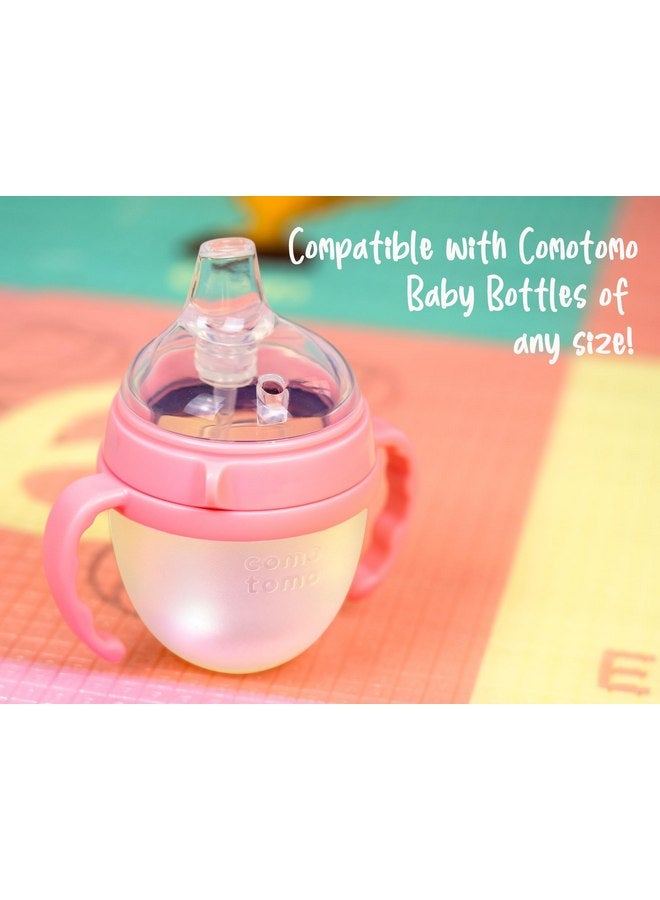 CHUBBIEE Sippy Cup Soft Spout Conversion Kit for Comotomo Baby Bottles, Transition Sippy Cup Bundle Fits Comotomo, Sippy Spout Nipples Weighted Straw, Bottle Handles and Cleaning Brush, Pink, 2 Pack - Image 4