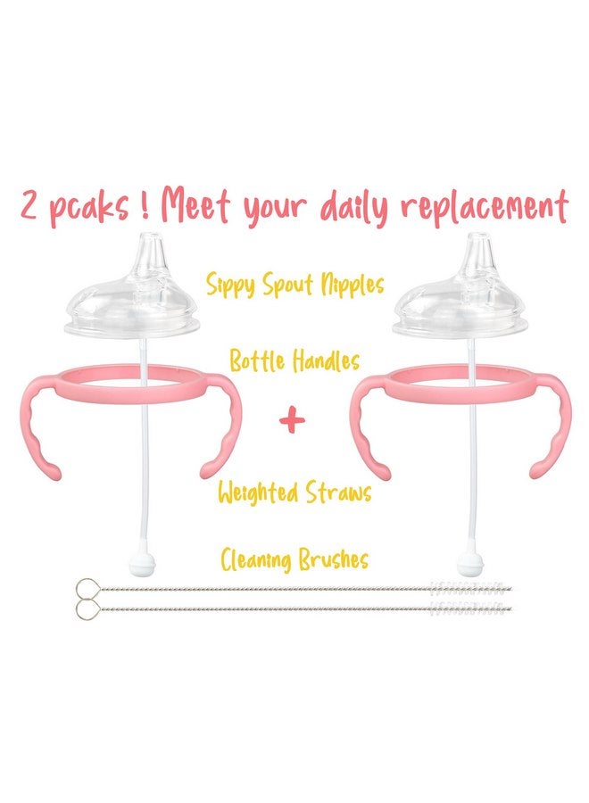 CHUBBIEE Sippy Cup Soft Spout Conversion Kit for Comotomo Baby Bottles, Transition Sippy Cup Bundle Fits Comotomo, Sippy Spout Nipples Weighted Straw, Bottle Handles and Cleaning Brush, Pink, 2 Pack - Image 2