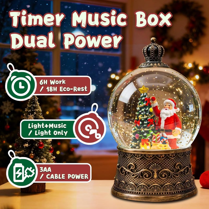 SUNFACE Store Christmas Snow Globes Lantern, Santa Claus and Gifts Christmas Decorations Indoor, 6H Timer Battery & USB Powered Light Up Musical Snow Globes for Kids Women Adults Gift Thanksgiving Home Decor - Image 4