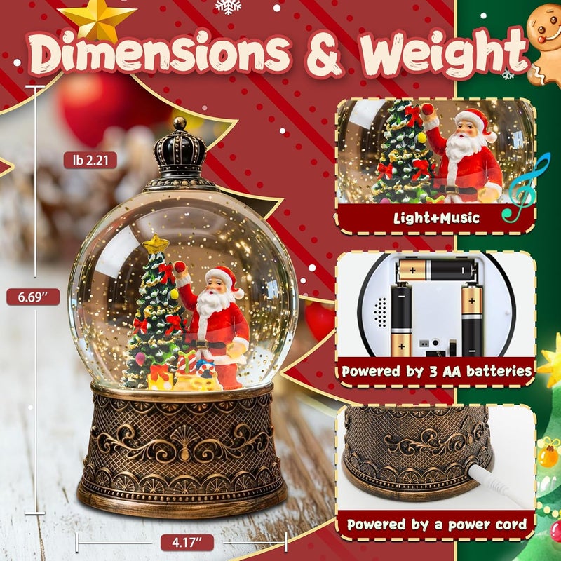 SUNFACE Store Christmas Snow Globes Lantern, Santa Claus and Gifts Christmas Decorations Indoor, 6H Timer Battery & USB Powered Light Up Musical Snow Globes for Kids Women Adults Gift Thanksgiving Home Decor - Image 3