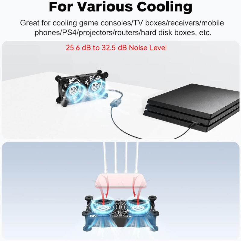 ELUTENG Dual Cooling Fan Whisper Quiet 80mm USB Fan 3 Adjustable High Speed USB Port Heatsink Fans Compatible for PS4, PS5, Router, Laptop, PC, Xbox Cooling Electronics - Image 2