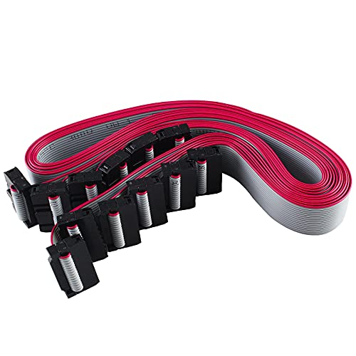 Augiimor 6 PCS 16 Pin Ribbon Cable 2.54 mm Pitch F/F IDC Connector Flat Ribbon Cable, F/F IDC Flat Ribbon Cable Connector Dual Row Data Cable (16 Pin, 30cm Length) - Image 1
