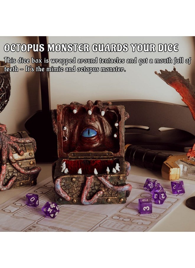 CZYY - Dnd Mimic & Octopus Chest Box With Polyhedral Mystery Dice Set - Medieval Resin Cthulhu Dice Storage Case Perfect For Dungeons And Dragons, Board Game, Tabletop Rpg And Gaming Accessories - Image 1