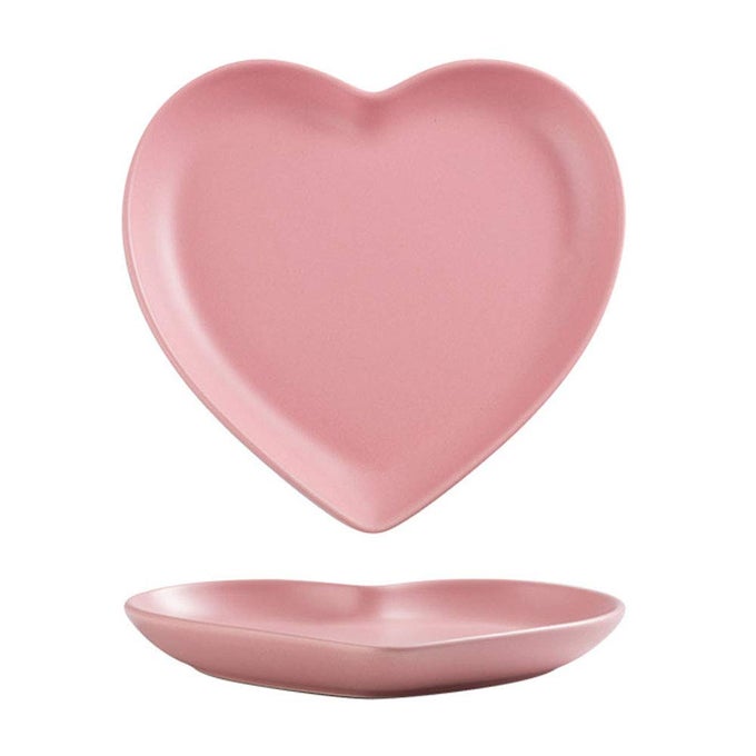 2PCS COLORFUL MATTE HEART SHAPED CERAMIC DINNER PLATE FOR SALAD DESSERT AND STEAK