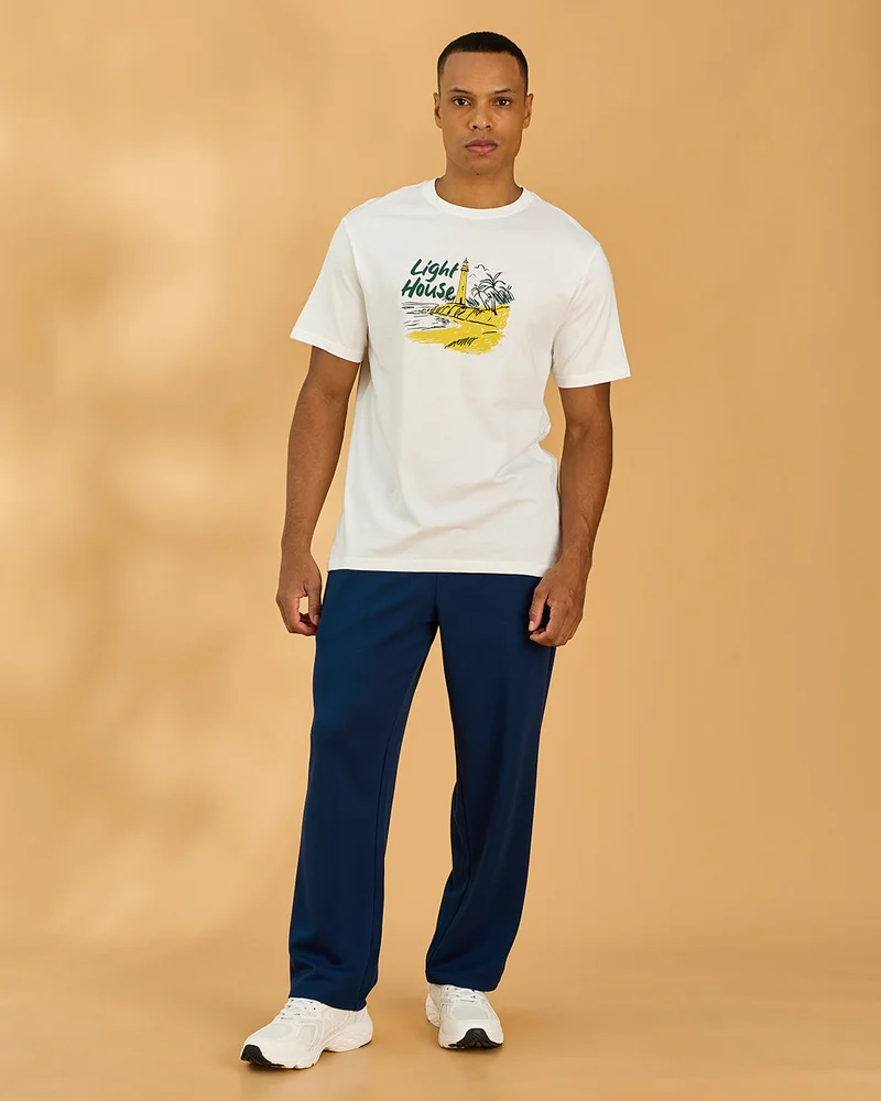 Redtag Men White Basic Graphic T Shirt