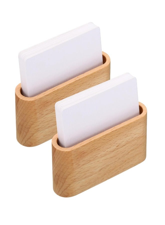 QUUPY 2Pcs 11x4cm Wooden Business Card Holders, Single Slot Desktop Card Display Stands, Minimalist Organizers for Office, Exhibition and Reception Desk - Image 1