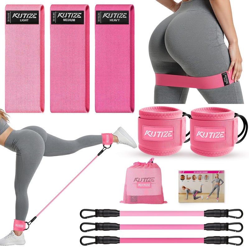 KUTIZE Ankle Resistance Bands with Cuffs & Fabric Resistance Bands Set - Legs & Glutes Workout Equipment for Women & Men, Home Gym Heavy Exercise Bands for Butt, Hip, Yoga, Strength Training, Pilates - Image 1