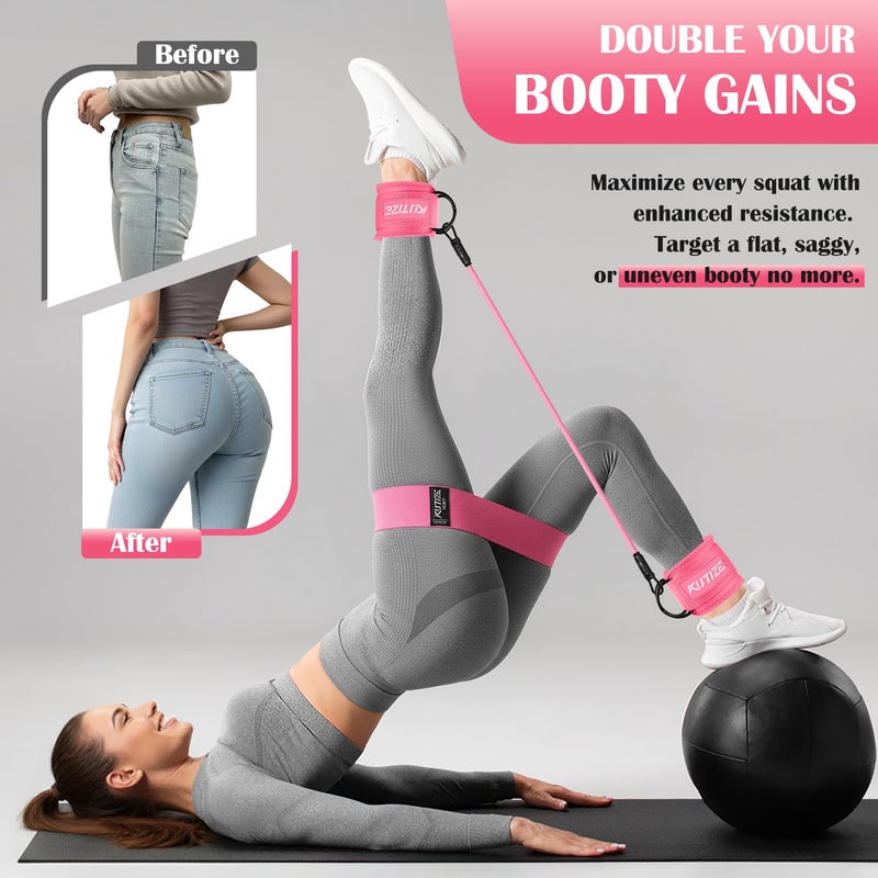 KUTIZE Ankle Resistance Bands with Cuffs & Fabric Resistance Bands Set - Legs & Glutes Workout Equipment for Women & Men, Home Gym Heavy Exercise Bands for Butt, Hip, Yoga, Strength Training, Pilates - Image 3