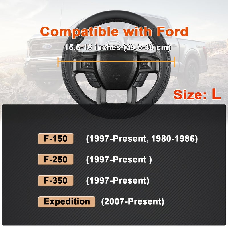 GIANT PANDA Car Steering Wheel Cover for Ford - F150 F250 F350 Expedition, (15.5-16 inches - Black) - Image 3
