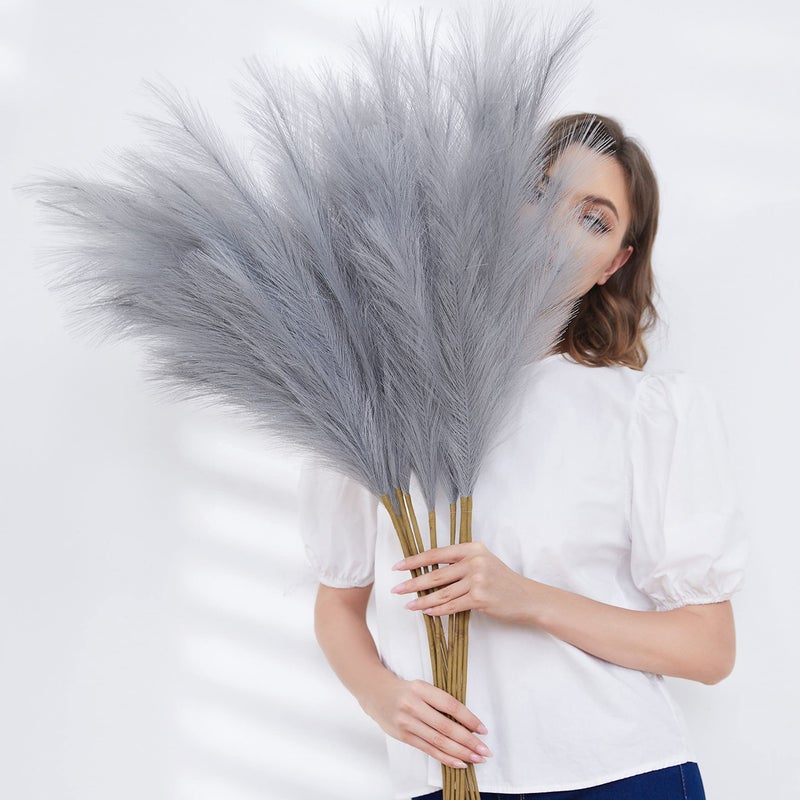 QUBITFUL Faux Pampas Grass, Set of 9 Stems 37'' Tall Fluffy Fake Pompas Floral, Large Artificial Pompous Branches for Floor Vase Fillers, Pompas Decorativas, Boho Farmhouse Wedding Home Decor(Grey) - Image 2