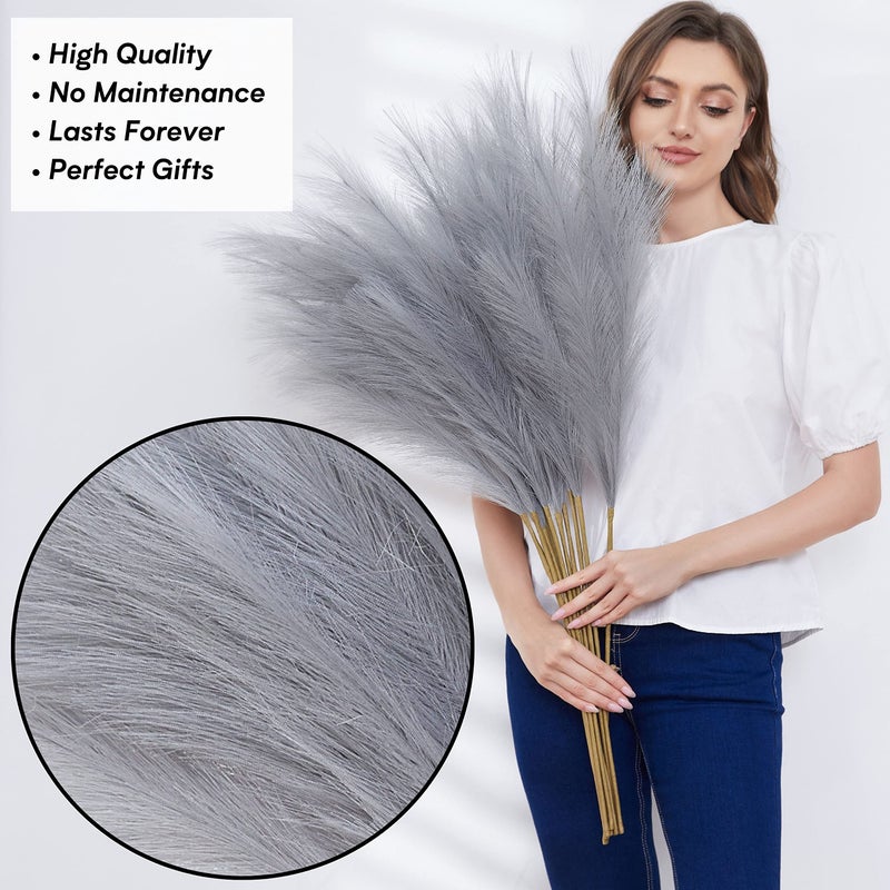 QUBITFUL Faux Pampas Grass, Set of 9 Stems 37'' Tall Fluffy Fake Pompas Floral, Large Artificial Pompous Branches for Floor Vase Fillers, Pompas Decorativas, Boho Farmhouse Wedding Home Decor(Grey) - Image 5