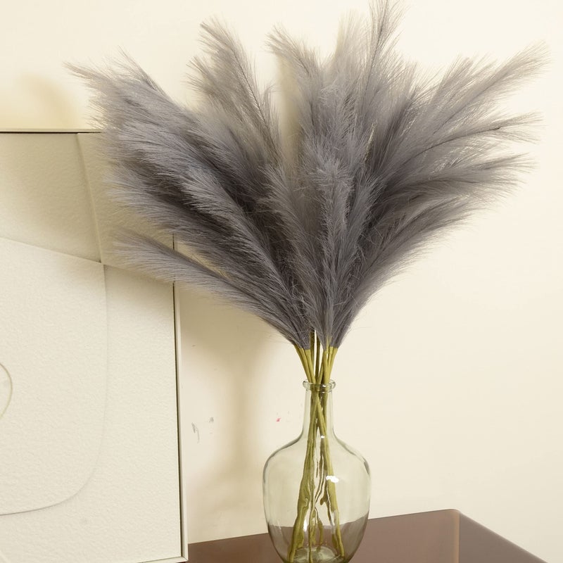 QUBITFUL Faux Pampas Grass, Set of 9 Stems 37'' Tall Fluffy Fake Pompas Floral, Large Artificial Pompous Branches for Floor Vase Fillers, Pompas Decorativas, Boho Farmhouse Wedding Home Decor(Grey) - Image 3
