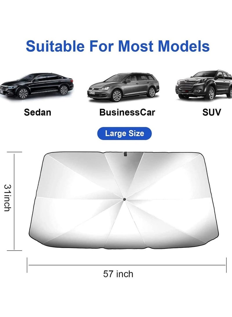 Upgraded Foldable Car Sun Shade – Umbrella Design for Windshield, UV and Heat Protection, Fits Various Sizes (57'' x 31'') - Image 4