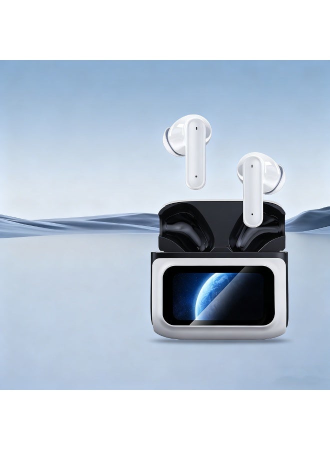 سماعات بلوتوث، سماعات أذن بلوتوث 5.4 مزودة بإلغاء الضوضاء النشط (ANC) والذكي (ENC)، سماعات لاسلكية بعمر بطارية 48 ساعة مع شاشة لمس ومعادل، سماعات لاسلكية مقاومة للماء وفق معيار IPX7، ستيريو عالي الدقة (Hi-Fi)، باللون الأبيض - Image 1
