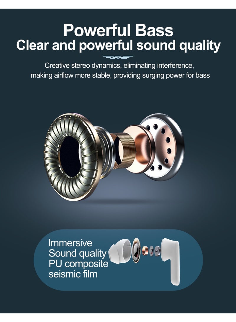 سماعات بلوتوث، سماعات أذن بلوتوث 5.4 مزودة بإلغاء الضوضاء النشط (ANC) والذكي (ENC)، سماعات لاسلكية بعمر بطارية 48 ساعة مع شاشة لمس ومعادل، سماعات لاسلكية مقاومة للماء وفق معيار IPX7، ستيريو عالي الدقة (Hi-Fi)، باللون الأبيض - Image 3