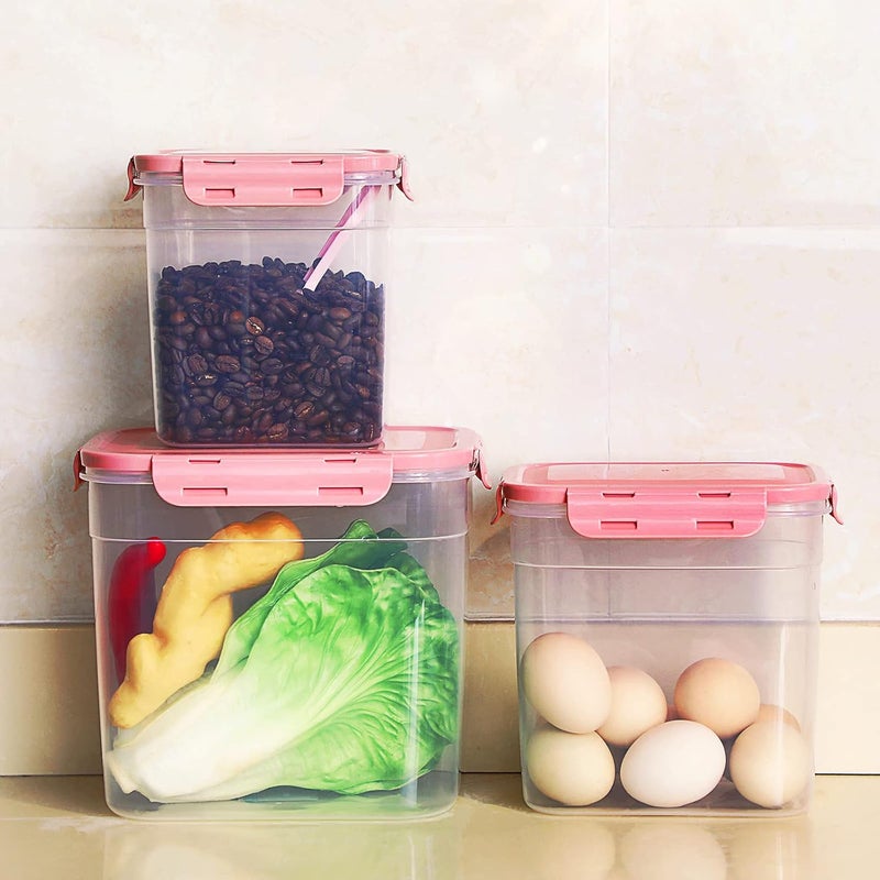 Patelai 6 Pcs Dog and Cat Food Storage Containers with Scoops Set Plastic Pet Food Storage Containers Stackable Airtight Dry Food Containers for Kitchen 1.27 Qt, 2.4 Qt, 4 Qt(Pink) - Image 4