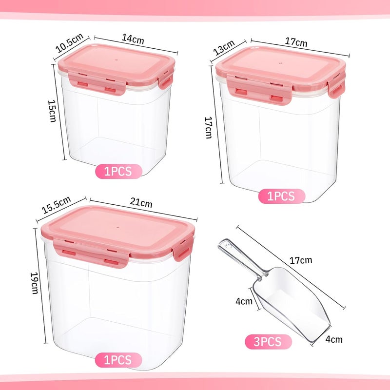 Patelai 6 Pcs Dog and Cat Food Storage Containers with Scoops Set Plastic Pet Food Storage Containers Stackable Airtight Dry Food Containers for Kitchen 1.27 Qt, 2.4 Qt, 4 Qt(Pink) - Image 2