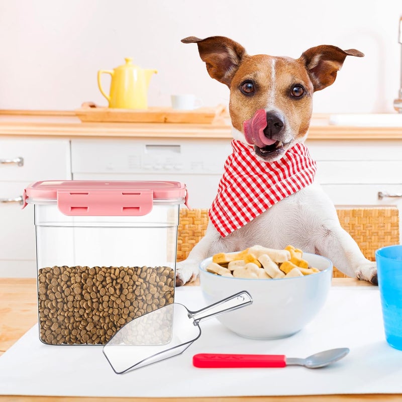 Patelai 6 Pcs Dog and Cat Food Storage Containers with Scoops Set Plastic Pet Food Storage Containers Stackable Airtight Dry Food Containers for Kitchen 1.27 Qt, 2.4 Qt, 4 Qt(Pink) - Image 5