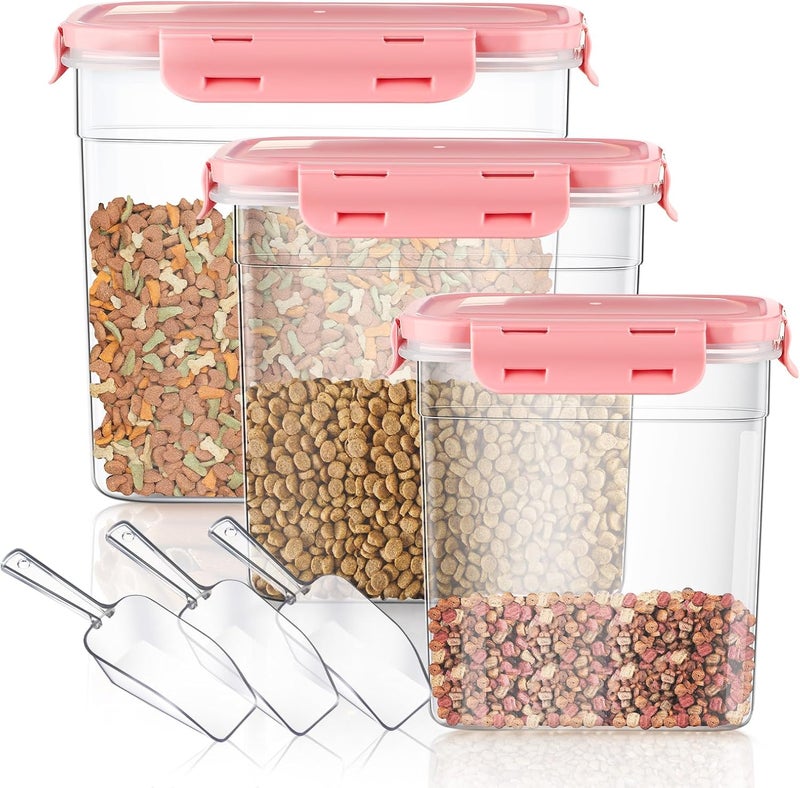Patelai 6 Pcs Dog and Cat Food Storage Containers with Scoops Set Plastic Pet Food Storage Containers Stackable Airtight Dry Food Containers for Kitchen 1.27 Qt, 2.4 Qt, 4 Qt(Pink) - Image 1