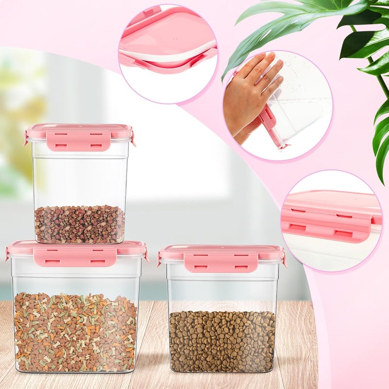 Patelai 6 Pcs Dog and Cat Food Storage Containers with Scoops Set Plastic Pet Food Storage Containers Stackable Airtight Dry Food Containers for Kitchen 1.27 Qt, 2.4 Qt, 4 Qt(Pink) - Image 3
