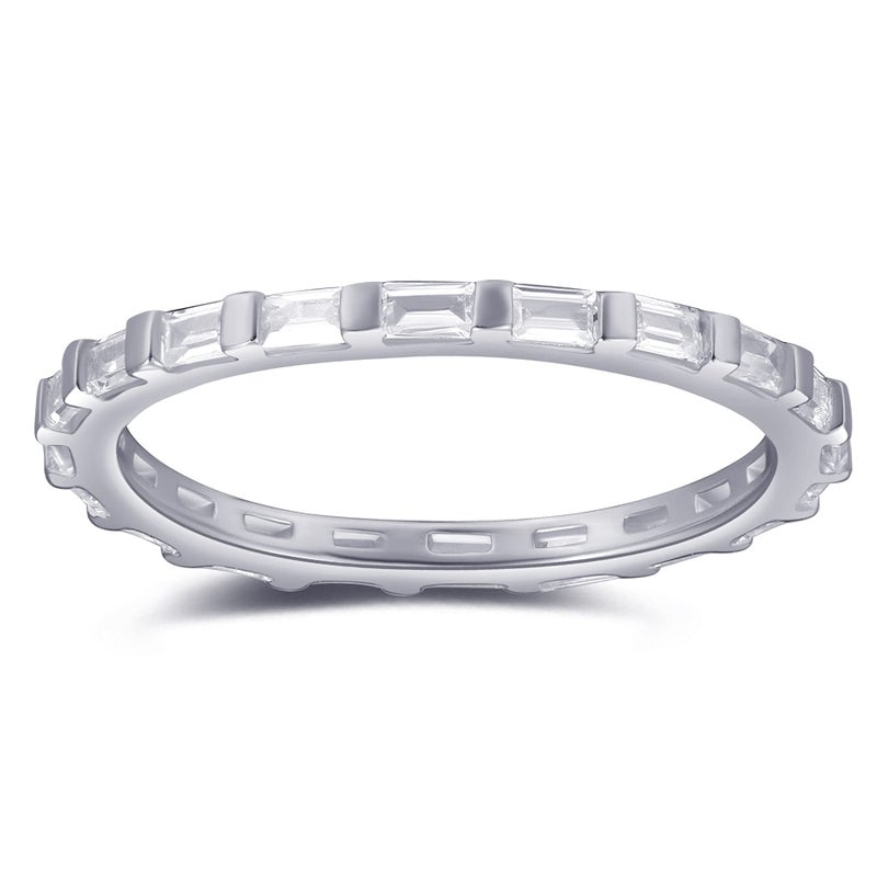 espere Dainty CZ Baguette Stacking Ring | Sterling Silver 925 Rhodium Plated Gold Minimalist Ring | Delicate Thin Band Eternity Rings Gift for Her Size 5 - Image 1