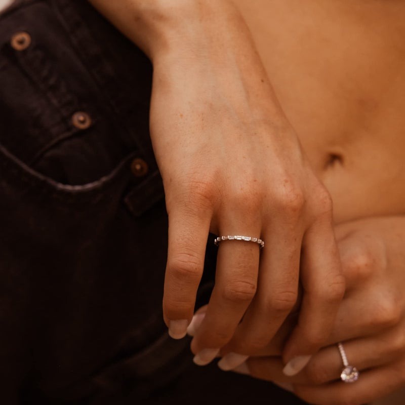 espere Dainty CZ Baguette Stacking Ring | Sterling Silver 925 Rhodium Plated Gold Minimalist Ring | Delicate Thin Band Eternity Rings Gift for Her Size 5 - Image 2
