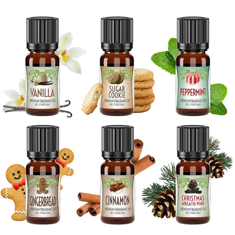 Good Essential Professional Winter Aromatherapy Fragrance Oils Set (6-Pack) Cinnamon, Vanilla, Gingerbread for Candles, Soaps, Perfumes, Diffusers, Home Care - Image 2