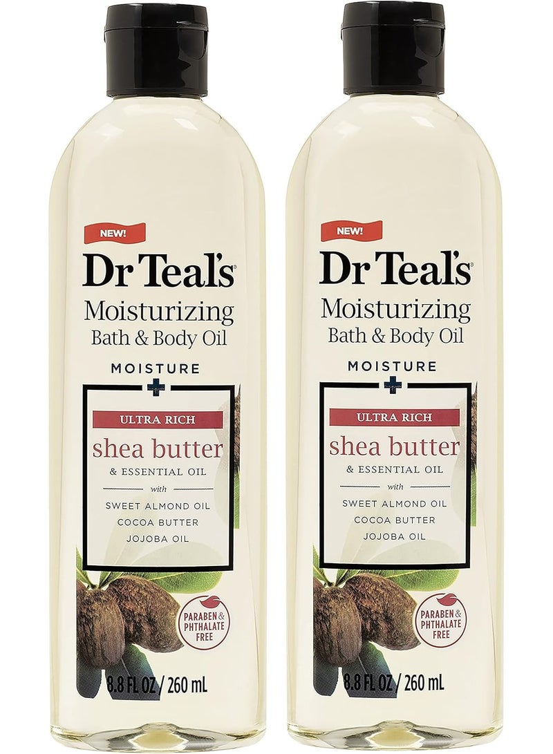 Dr. Teal's Moisturizing Bath & Body Oil 2-Pack (17.6 Fl Oz Total) Moisture + Ultra Rich Shea Butter & Esse