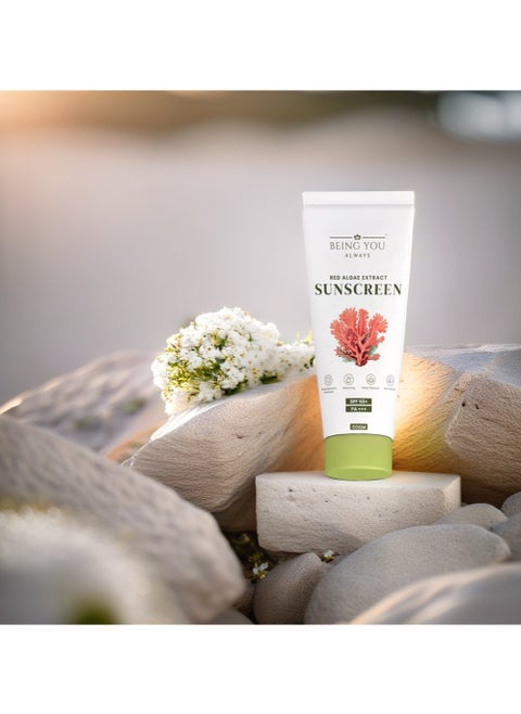 SPF 50 PA+++ Sunscreen - Moisturizing, Water-Resistant, Anti-Pollution Protection with Red Algae Extract - 50 gm