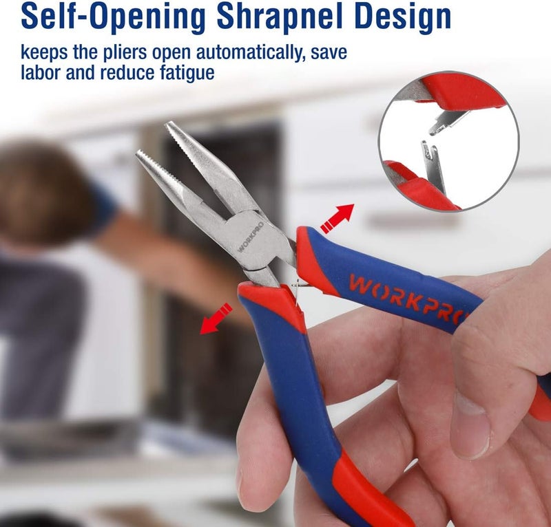 WORKPRO 6-piece Mini Pliers Set - Needle Nose, Diagonal, Long Nose, Bent Nose, End Cutting and Linesman, for Making Crafts, Repairing Electronic Devices, with Pouch - Image 3
