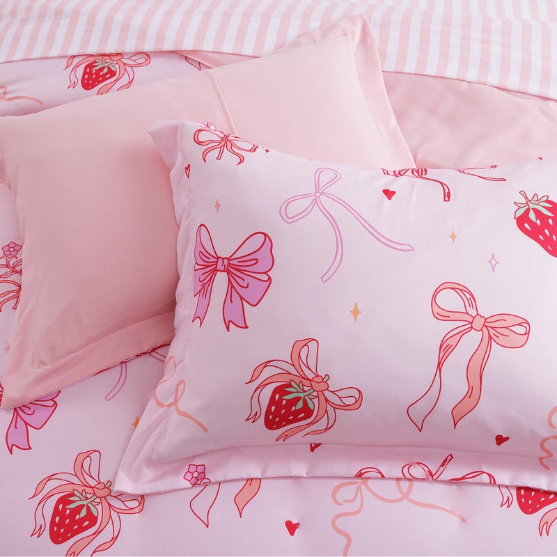 Wink Deer Full Size Comforter Set for Girls-7 Pieces Pink Bow Full Bedding Sets for Kids, Ultra Soft Bed in A Bag with Sheets - Image 5
