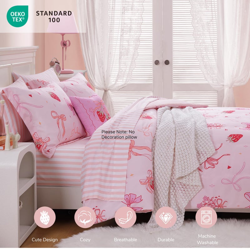 Wink Deer Full Size Comforter Set for Girls-7 Pieces Pink Bow Full Bedding Sets for Kids, Ultra Soft Bed in A Bag with Sheets - Image 3
