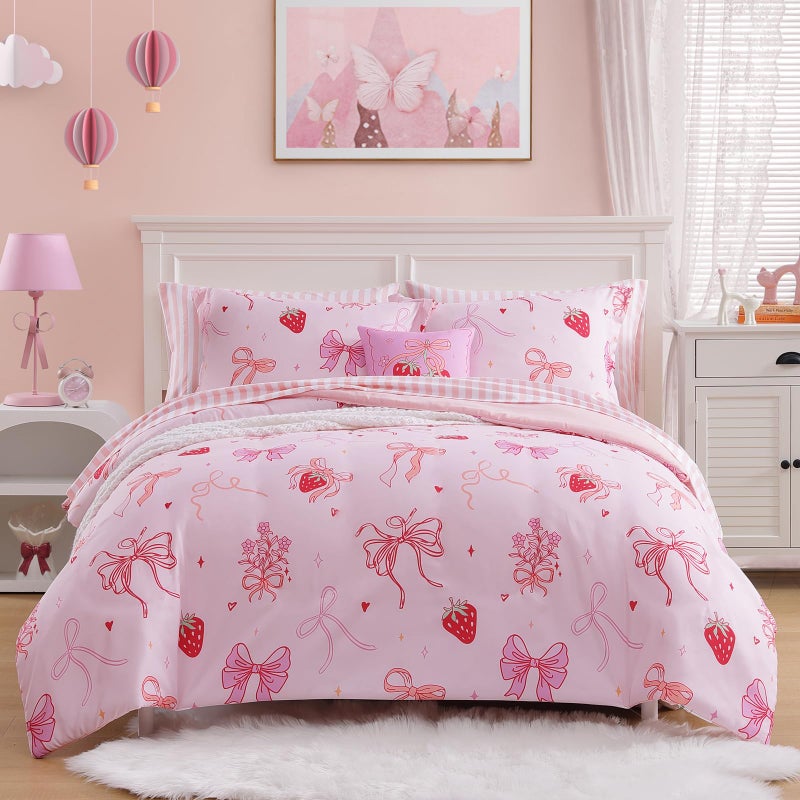 Wink Deer Full Size Comforter Set for Girls-7 Pieces Pink Bow Full Bedding Sets for Kids, Ultra Soft Bed in A Bag with Sheets - Image 1