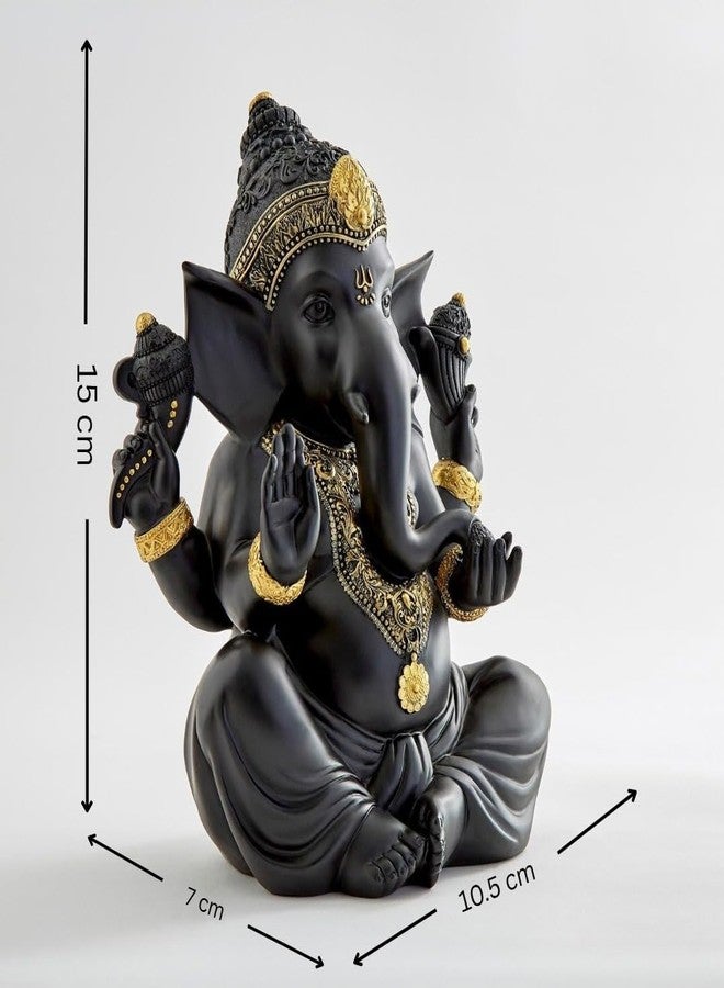 Karigaari India Handcrafted Polyresin Ganesha Idol in Ashirwad Mudra Black Marble Finish | Sitting Lord Ganesha Figurine for Home Temple Pooja Ghar Decoration Gifting Spiritual Showpiece - Image 2