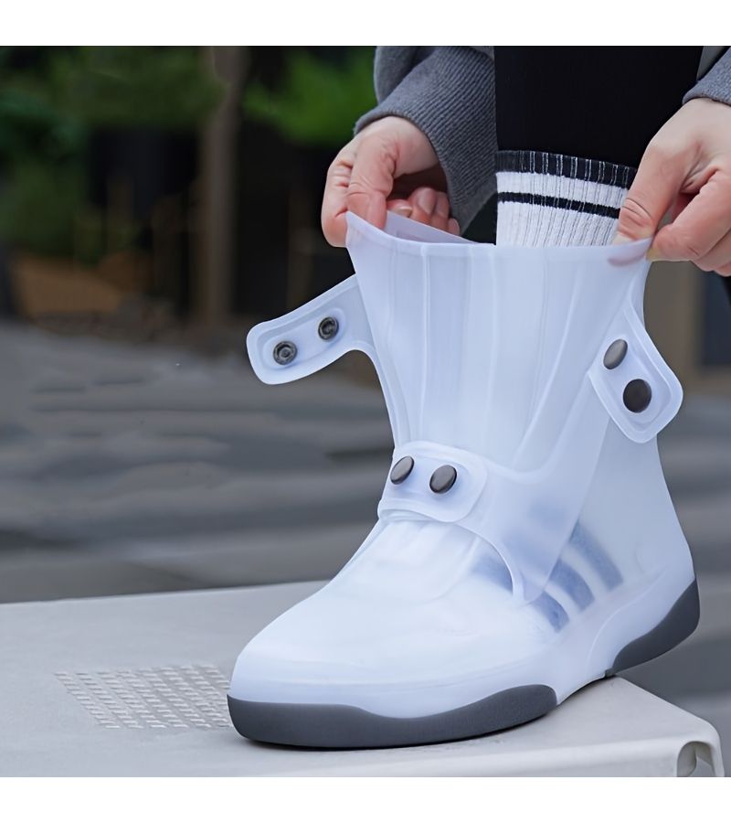 Durable Two Tone Shoe Covers With Non Slip Grip And Easy Button Closure Washable Rubber Overtop Boots For Shoes 36 37 White - Image 1