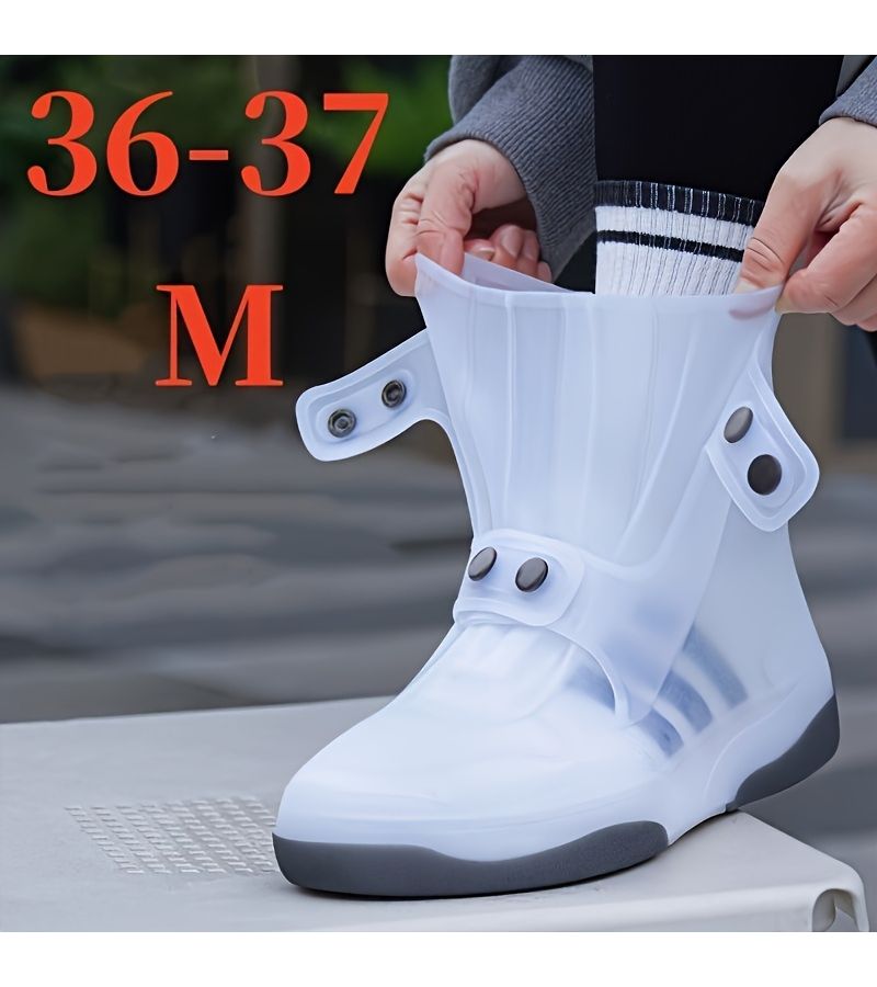 Durable Two Tone Shoe Covers With Non Slip Grip And Easy Button Closure Washable Rubber Overtop Boots For Shoes 36 37 White - Image 5