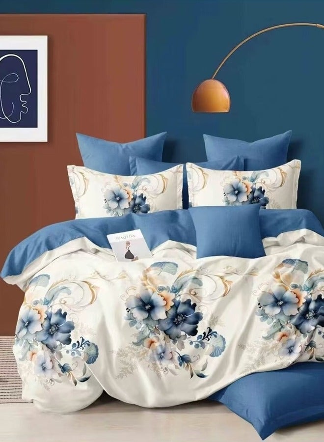 طقم سرير كينغ سايز 220x240 سم - 6 قطع، قماش ميكروفايبر - 1 غطاء لحاف، 1 ملاءة مشدودة، 4 أغطية وسائد، قابل للتنفس، مريح وناعم (الحشوة غير مشمولة)