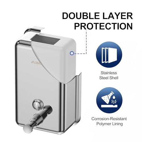 AIKE 37oz Surface Mount Stainless Steel Soap Dispenser for Commercial,Polished Stianless Steel Finish Model AK1003 - Image 5
