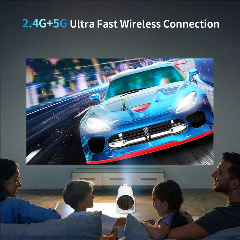 جهاز عرض بدقة 120 ANSI و720p مع فك تشفير 4G، واتصال WiFi 2.4G و5G، وعرض الشاشة، مناسب للمسرح المنزلي والمكتب، باللون الأبيض. - Image 5