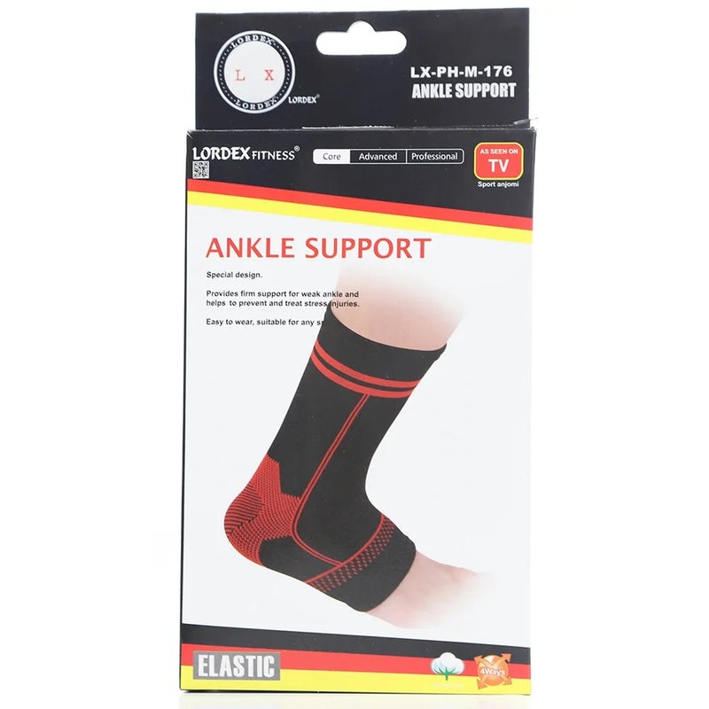 Lordex Ankle Support Pad, Sports Elastic Pad - Red and Black - Image 1