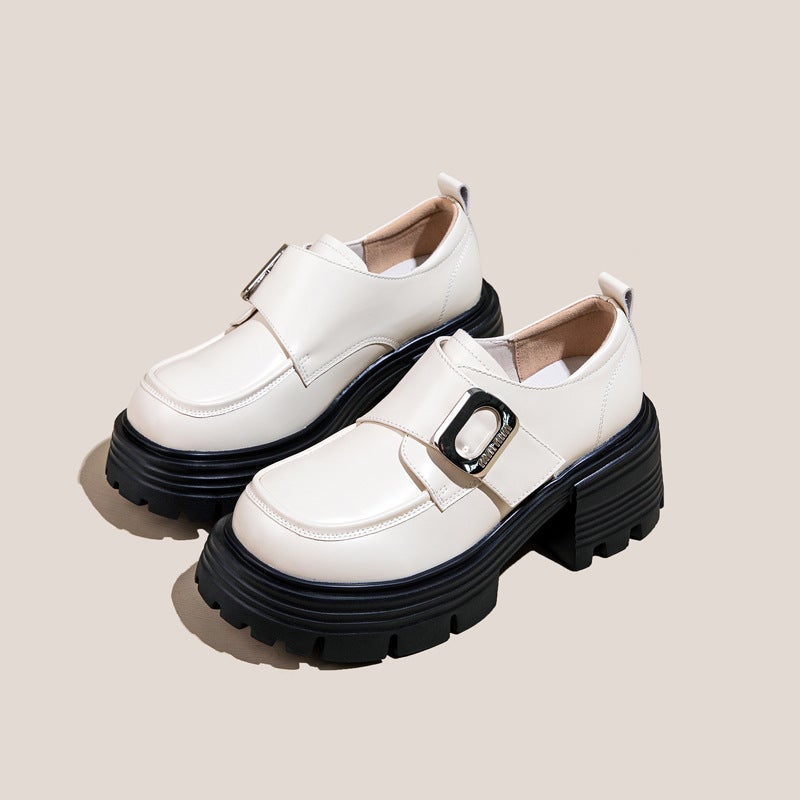 Cow Leather Thick Sole Loafers Women Fashionable British Style Height Increasing Casual Shoes - Image 3