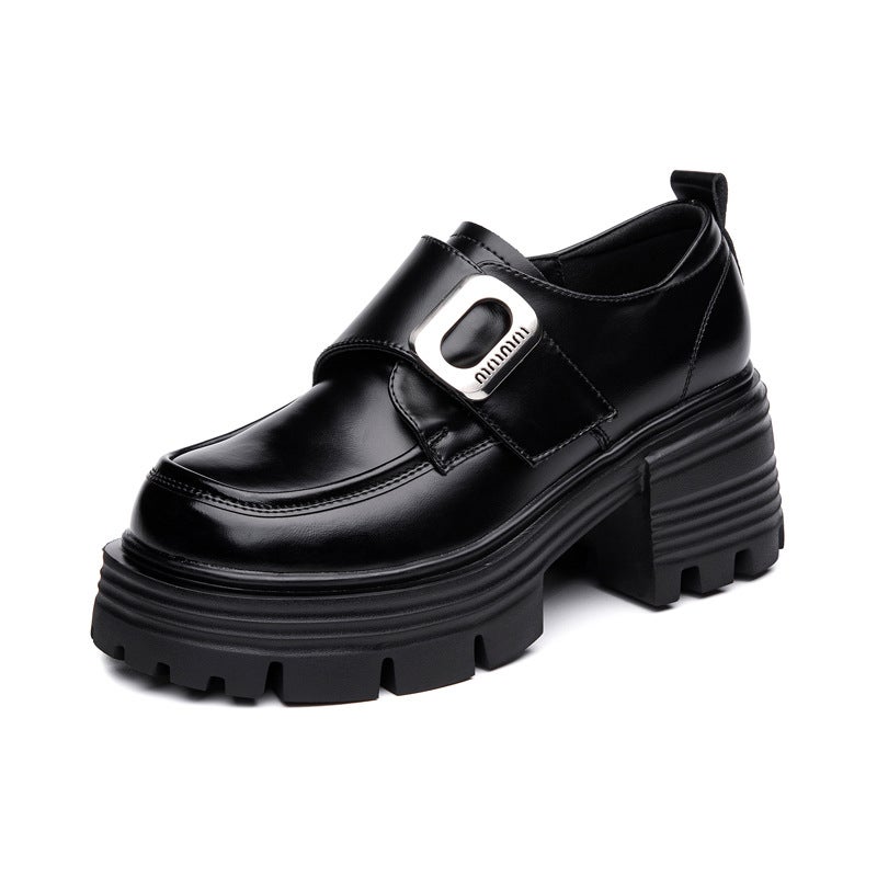 Cow Leather Thick Sole Loafers Women Fashionable British Style Height Increasing Casual Shoes - Image 5