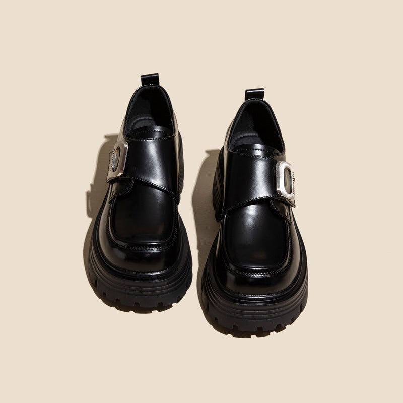 Cow Leather Thick Sole Loafers Women Fashionable British Style Height Increasing Casual Shoes - Image 1