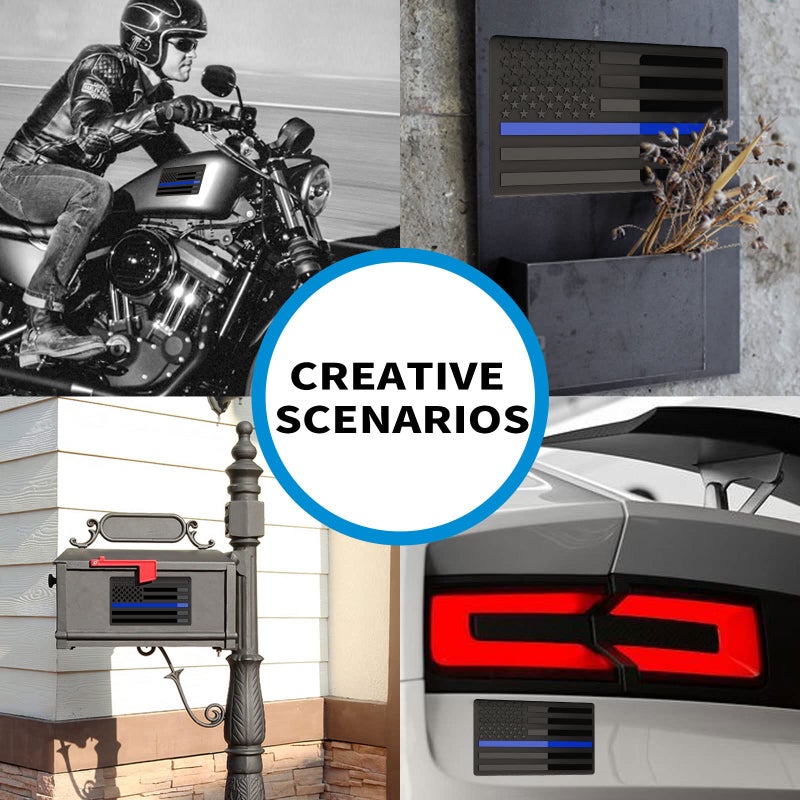 sticro Embossed 3D Metal Thin Blue Line All Black American Flag Emblem Decal Stickers (1 Pair), Matte Black 5" x 3" Patriotic USA US Flag Decals for Car, Truck, Motorcycle Honoring Police Law Enforcement - Image 4
