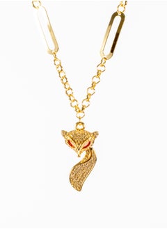 Chinese Gold Necklace with a Zirconic Brown Eye Foxy Pendant