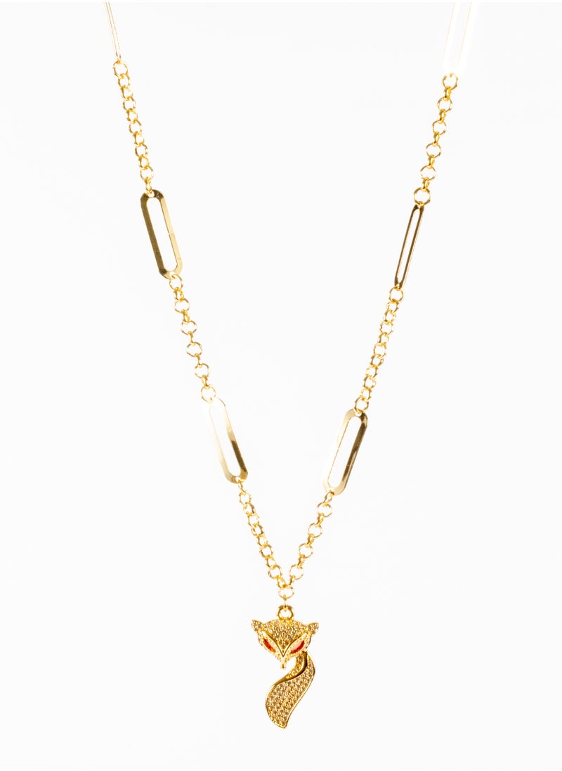The Black Pearl Accessories - Chinese Gold Necklace with a Zirconic Brown Eye Foxy Pendant - Image 1
