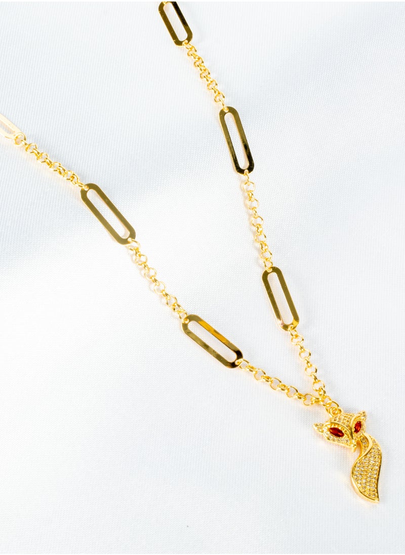 The Black Pearl Accessories - Chinese Gold Necklace with a Zirconic Brown Eye Foxy Pendant - Image 1
