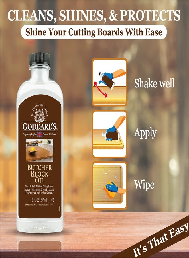 Goddard's Butcher Block Oil - Food Grade Mineral Oil for Wood Cutting Board, Clean & Hydrate Wooden Kitchen Utensils, 8 ounces - Image 3