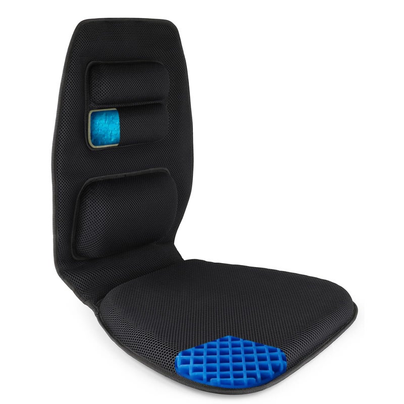 FOMI Premium Gel Cushion and Firm Back Support | Seat Cushion Pad and Upper Lower Thoracic and Lumbar Pillow for Car, Office Chair | Pressure Sore, Coccyx Pain Relief | Posture Aid (Grid Gel) - Image 1