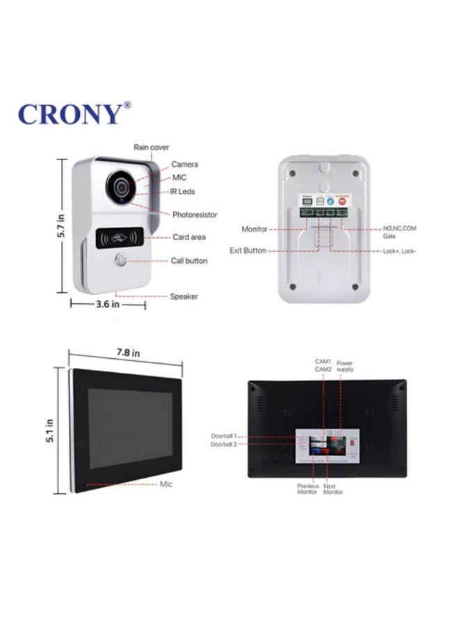CRONY TY75T-HTD2 7-Inch Smart Video Door Phone - 2MP WiFi Camera with Two-Way Audio, Night Vision, Mobile App Control and Waterproof Design for Home Security - Image 5